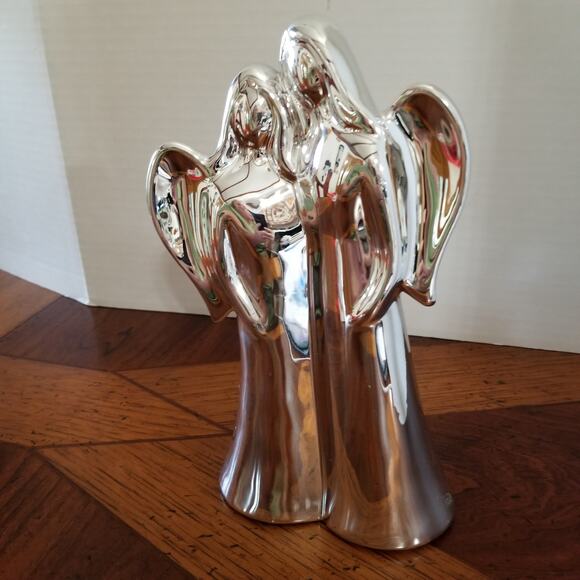 Two female angels silver ceramic nine and one half in. tall - Picture 2 of 9